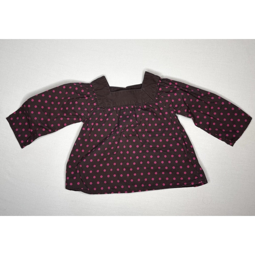 Vintage Baby Gap Girls Brown And Pink Polka Dot Top Size 12-18 Months